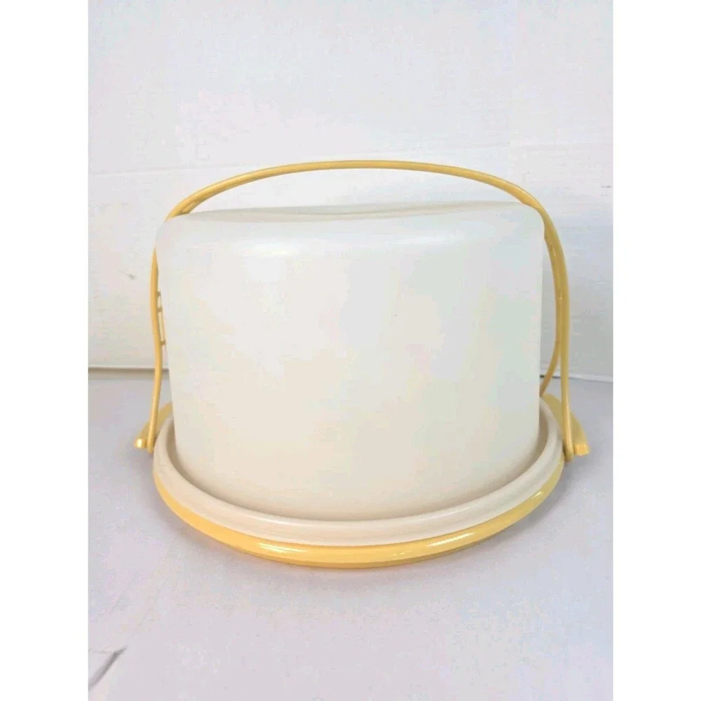 Vintage 3pc Cake Taker Carrier Round handle Harvest Gold Keeper Complete